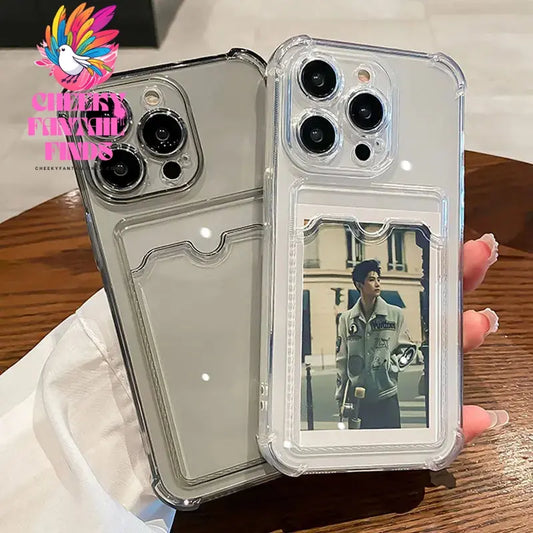 Transparent Card Slot Bag Holder Case For iPhone 16 15 14 13 12 11 Pro Max Mini X XR 7 8 Plus Clear Wallet Shockproof Soft Cover Cheeky Fantail Finds