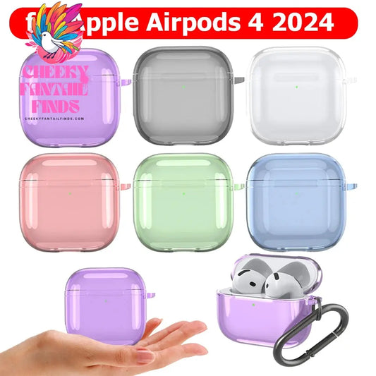 Transparent Protective Case Cover TPU Shockproof Soft Skin Case Cover with Carabiner Wireless Earphone Cover for AirPods 4 2024 Cheeky Fantail Finds
