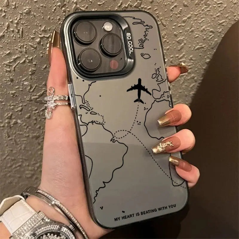 Travel-Inspired Airplane Route Design TPU Basic Case for iPhone 16 15 Pro Max 14 13 12 11 XS X XR 7 8 Plus Matte Hard Back Cover Cheeky Fantail Finds