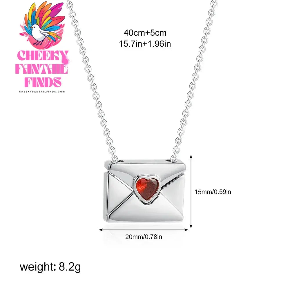 Trendy I Love You Letter Openable Envelope Shape Pendant Necklace Red Heart Zircon Stainless Steel Necklace Valentine Day Gifts Cheeky Fantail Finds