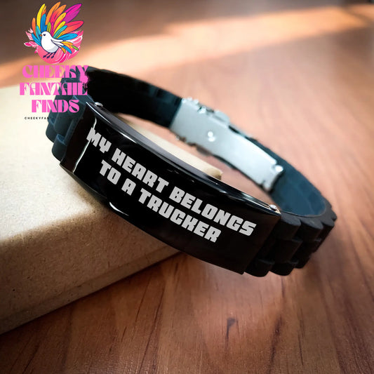 Trucker Gifts, My Heart Belongs To A Trucker Quote, Glide lock Clasp Bracelet for Mother's Day, Gifts from Men, Gifts for Trucker, Unique Trucker Accessories - Image 2