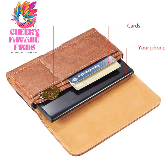 Universal wallet cellphone case belt mobile phone bag hanging waist cover Holster 4.7/5.5/6.3 inch retro leather magnetic pouch Cheeky Fantail Finds