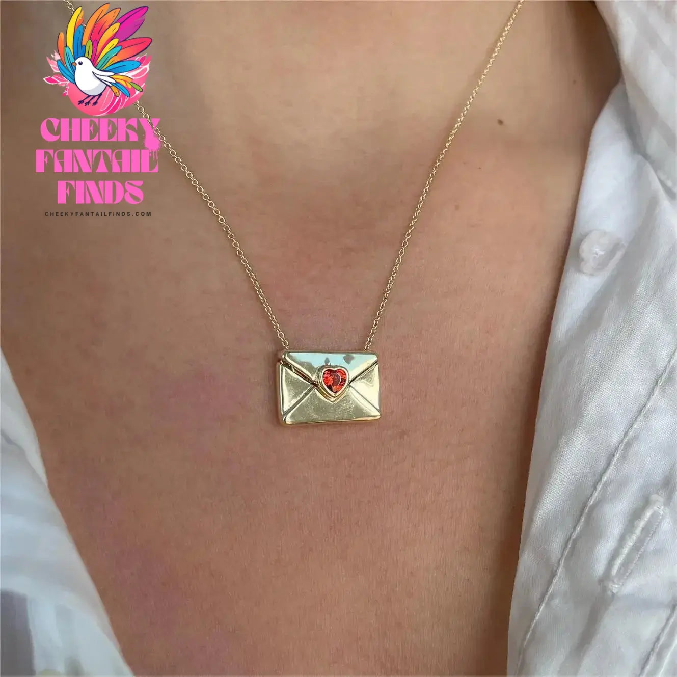Vintage Heart Zircon Lettering I Love You Square Pendant Openable Envelope Necklace Stainless Steel Jewelry Valentine Day Gifts Cheeky Fantail Finds