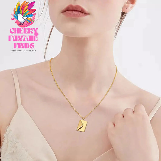 Vnox 2022 New Trendy Envelope Necklaces for Women Girls Jewelry, Gold Color Stainless Steel Email Pendant Collar Keepsake Gifts Cheeky Fantail Finds