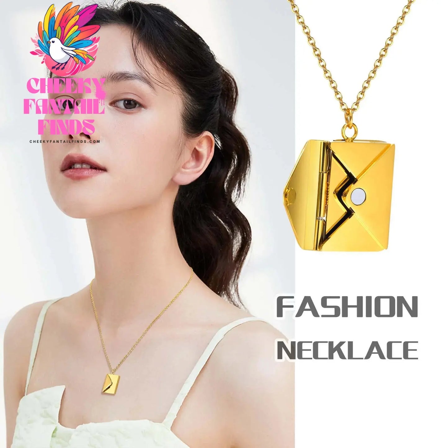 Vnox 2022 New Trendy Envelope Necklaces for Women Girls Jewelry, Gold Color Stainless Steel Email Pendant Collar Keepsake Gifts Cheeky Fantail Finds