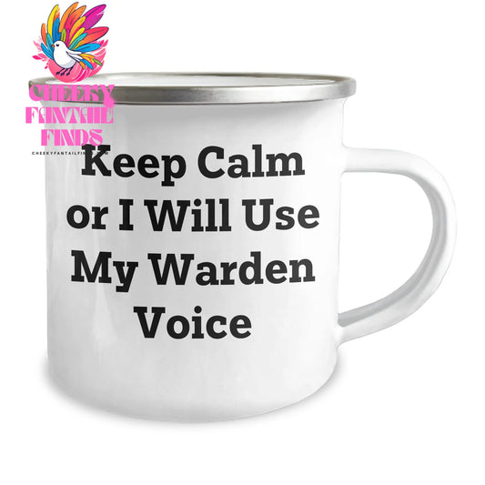 Warden Gifts, Funny Camping Mug, 'Keep Calm Or I Will Use My Warden Voice', Unique Gifts for Warden, Father's Day Unique Gifts from Men to Family - Image 2