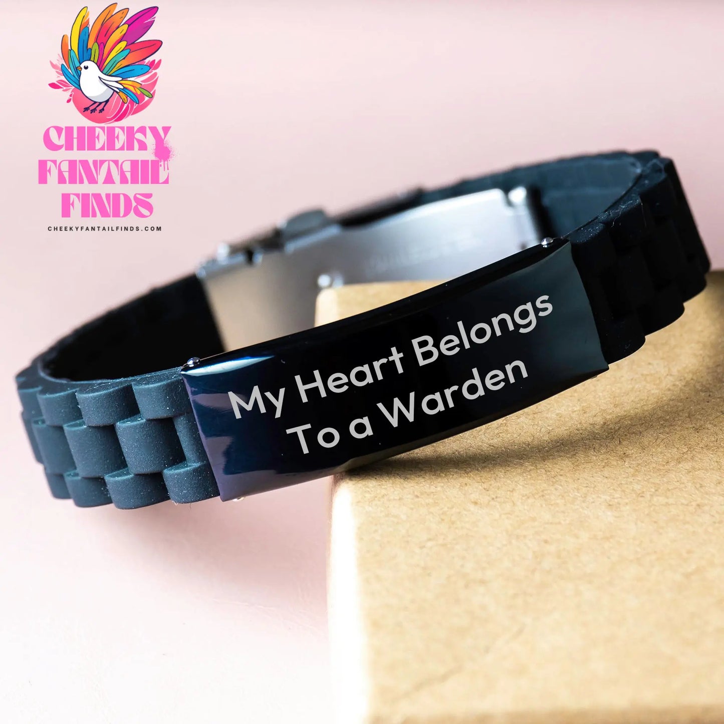Warden's Heart Belongs To Me, Funny Glide lock Clasp Bracelet Gifts from Family to Warden on Mother's Day - Image 3