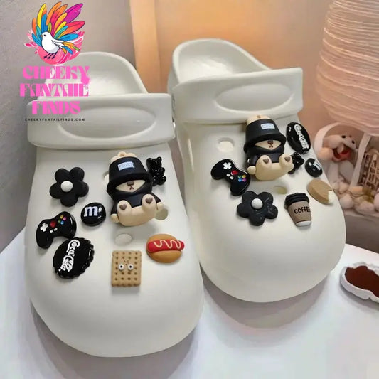 Whole Set Hot Sale DIY Hole Shoes Charms Cute Fisherman Bear Accessories Designer Quality Garden Shoe Decoration Girl Gift 2024 Cheeky Fantail Finds