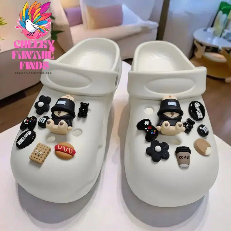 Whole Set Hot Sale DIY Hole Shoes Charms Cute Fisherman Bear Accessories Designer Quality Garden Shoe Decoration Girl Gift 2024 Cheeky Fantail Finds