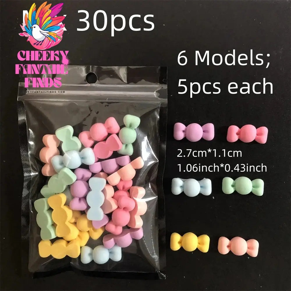 Y2K Hot Pink 30pcs Mix Heart Bear Candy Loiipop Resin Parts Handmade Phose Case Hair Girls Long Nail Art Big Decoraiton Charms Cheeky Fantail Finds