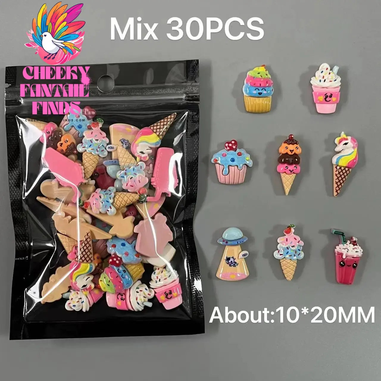 Y2K Hot Pink 30pcs Mix Heart Bear Candy Loiipop Resin Parts Handmade Phose Case Hair Girls Long Nail Art Big Decoraiton Charms Cheeky Fantail Finds