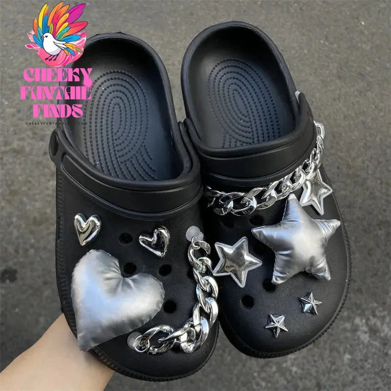 Y2K Shoe Charms DIY Silver Five-pointed Star Decoration Buckle for Hole Shoe Charm Accessories Kids Party Girls Gift Cheeky Fantail Finds