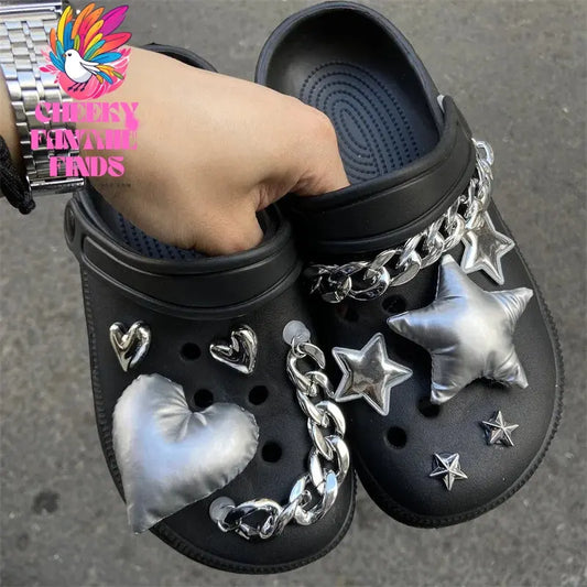Y2K Shoe Charms DIY Silver Five-pointed Star Decoration Buckle for Hole Shoe Charm Accessories Kids Party Girls Gift Cheeky Fantail Finds