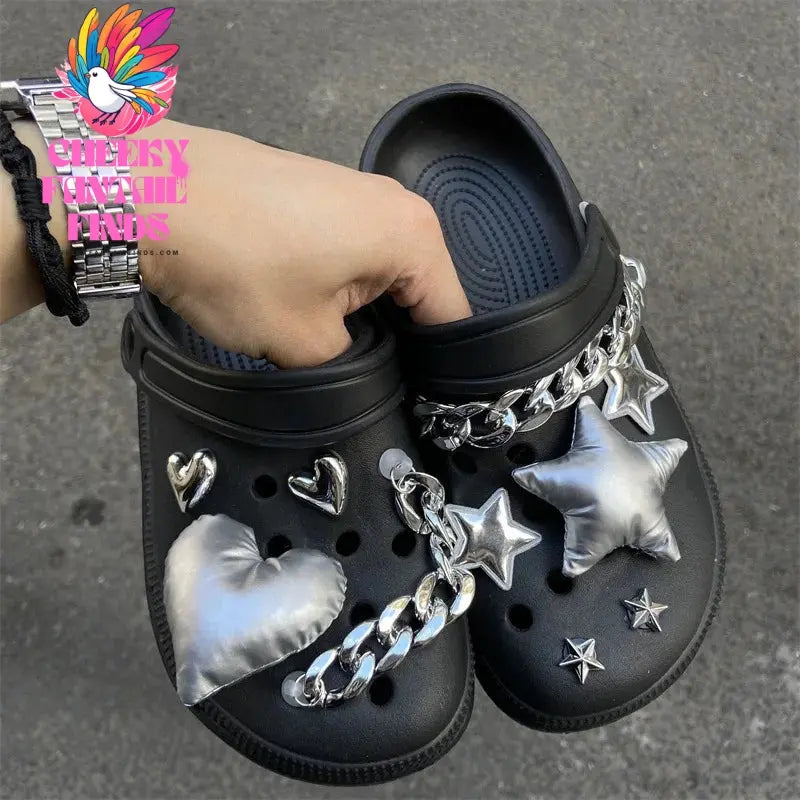 Y2K Shoe Charms DIY Silver Five-pointed Star Decoration Buckle for Hole Shoe Charm Accessories Kids Party Girls Gift Cheeky Fantail Finds