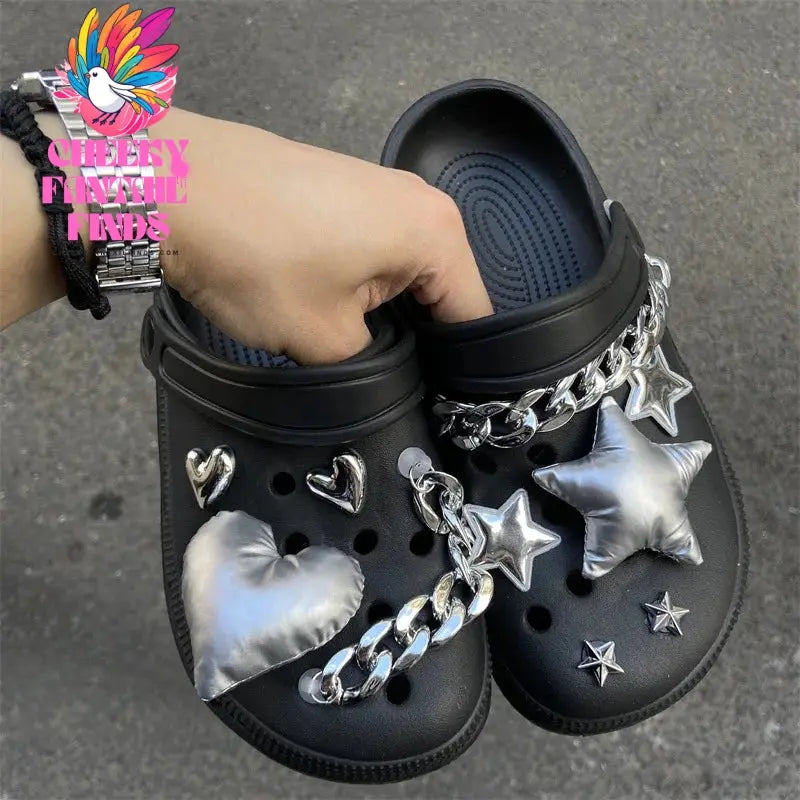Y2K Shoe Charms DIY Silver Five-pointed Star Decoration Buckle for Hole Shoe Charm Accessories Kids Party Girls Gift Cheeky Fantail Finds