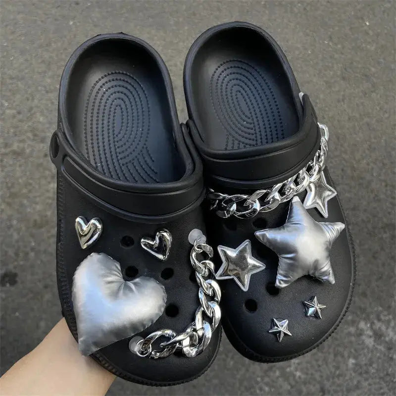 Y2K Shoe Charms DIY Silver Five-pointed Star Decoration Buckle for Hole Shoe Charm Accessories Kids Party Girls Gift Cheeky Fantail Finds