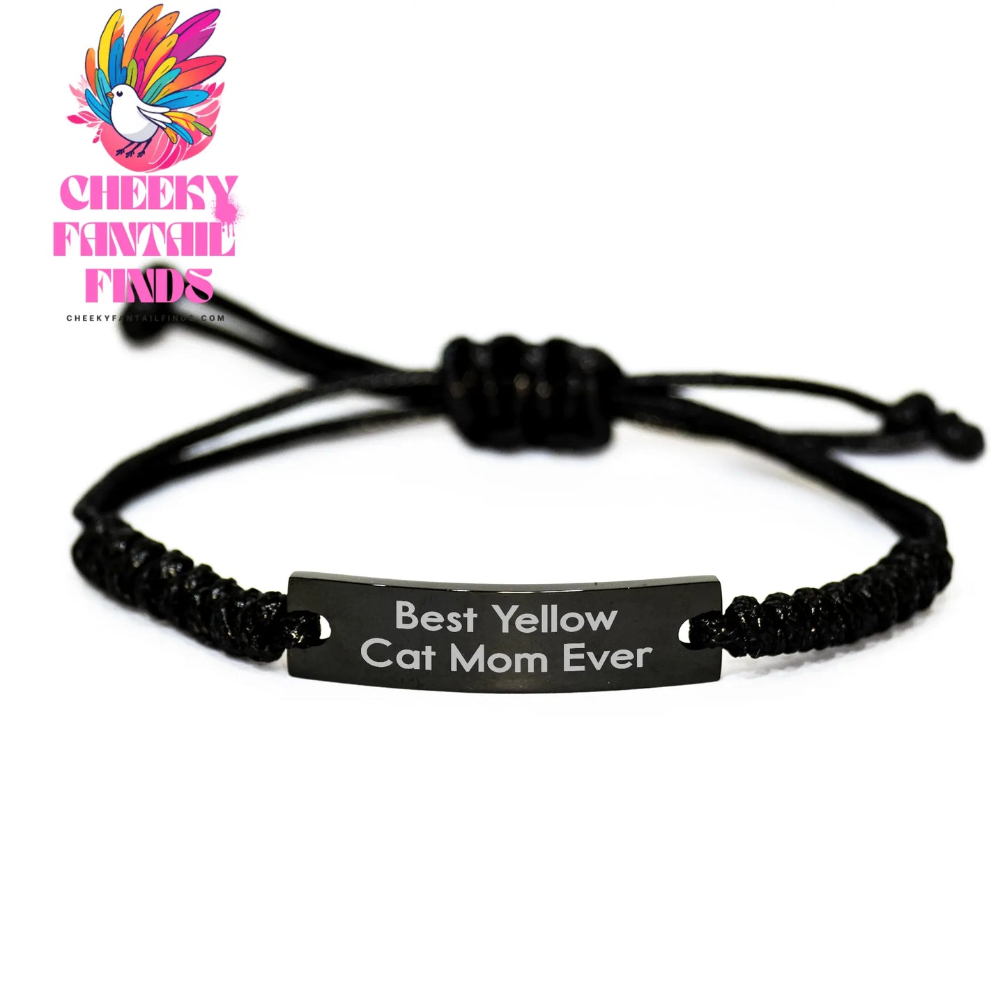 Yellow Cat Mom Ever Gifts for Him Adjustable Rope Bracelet Black Stainless Steel Engraved Inspirational Quote for Father's Day Unique Gifts - Image 1