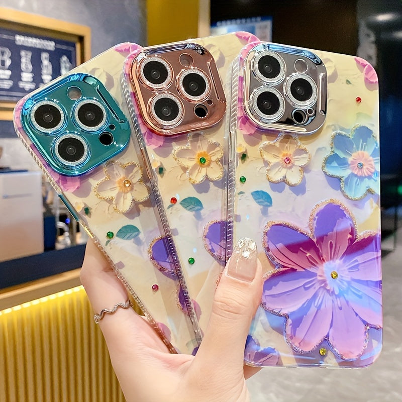 Xiaobai Blue And Purple Flower Phone Case New Fashion Trend Full Package Shockproof Creative Phone Case Suitable For IPhone 15, IPhone 15 Pro, IPhone 15 Pro Max, IPhone 14, IPhone 14 Pro, IPhone 14 Pro Max, IPhone 13, IPhone