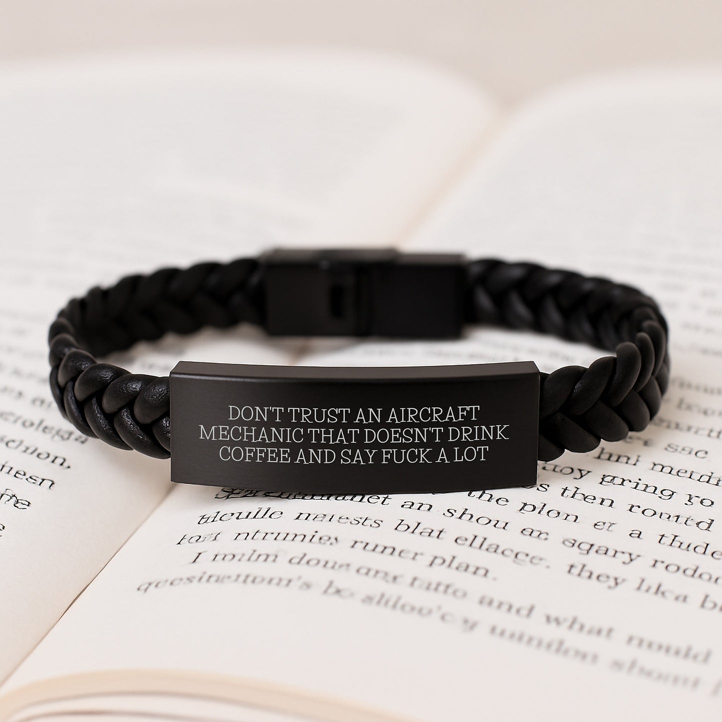 Funny Gift for Aircraft Mechanic - Interlaced Leather Bracelet, 'Don't Trust An Aircraft Mechanic That Doesn't Drink Coffee And Say F--k A Lot' Quote, Graduation Unique Gifts from Friends and Family - Image 3