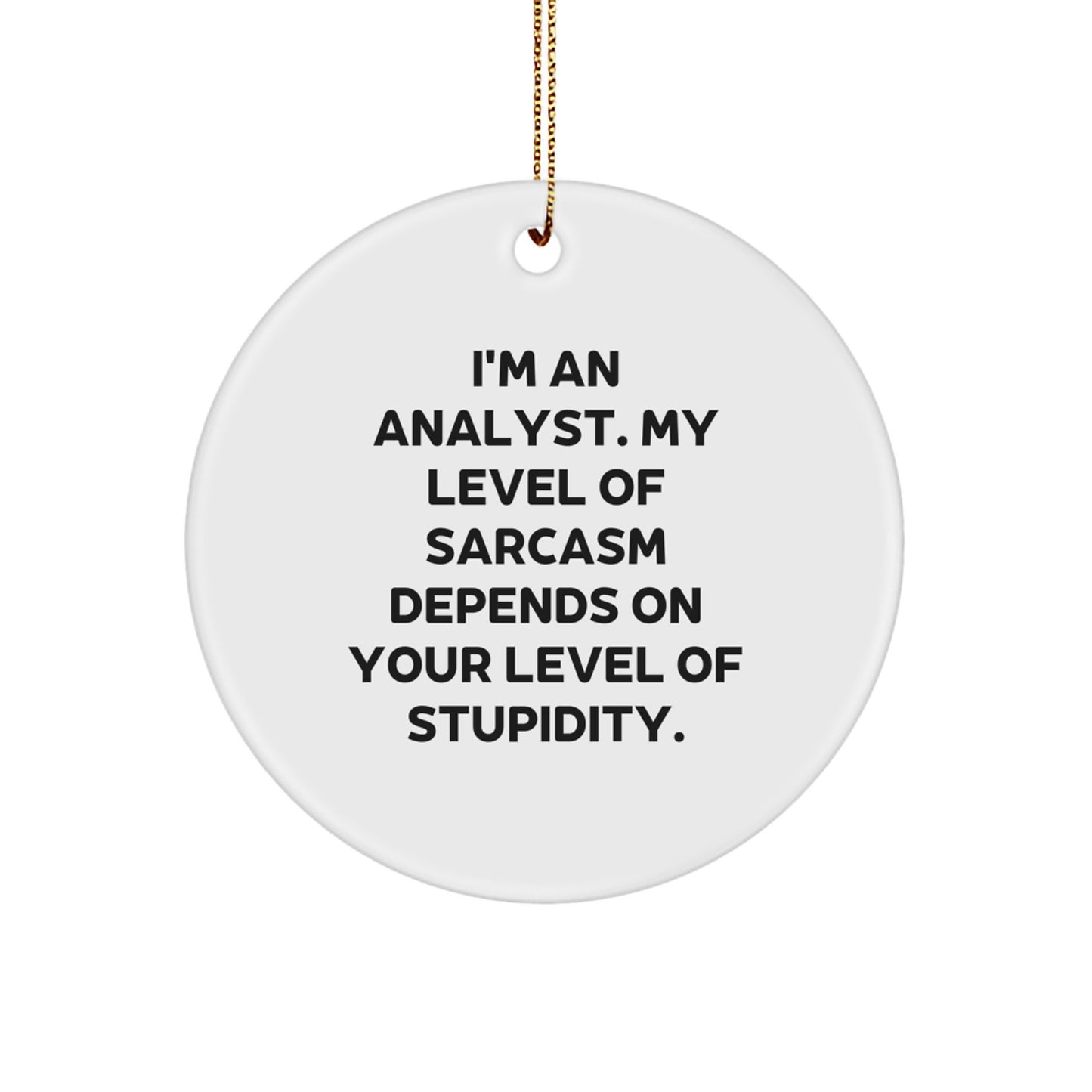 Funny Analyst Quote Circle Ornament, Gifts from Friends and Family, Perfect for Christmas, 'I'm An Analyst. My Level Of Sarcasm Depends On Your Level Of Stupidity.' - Image 1