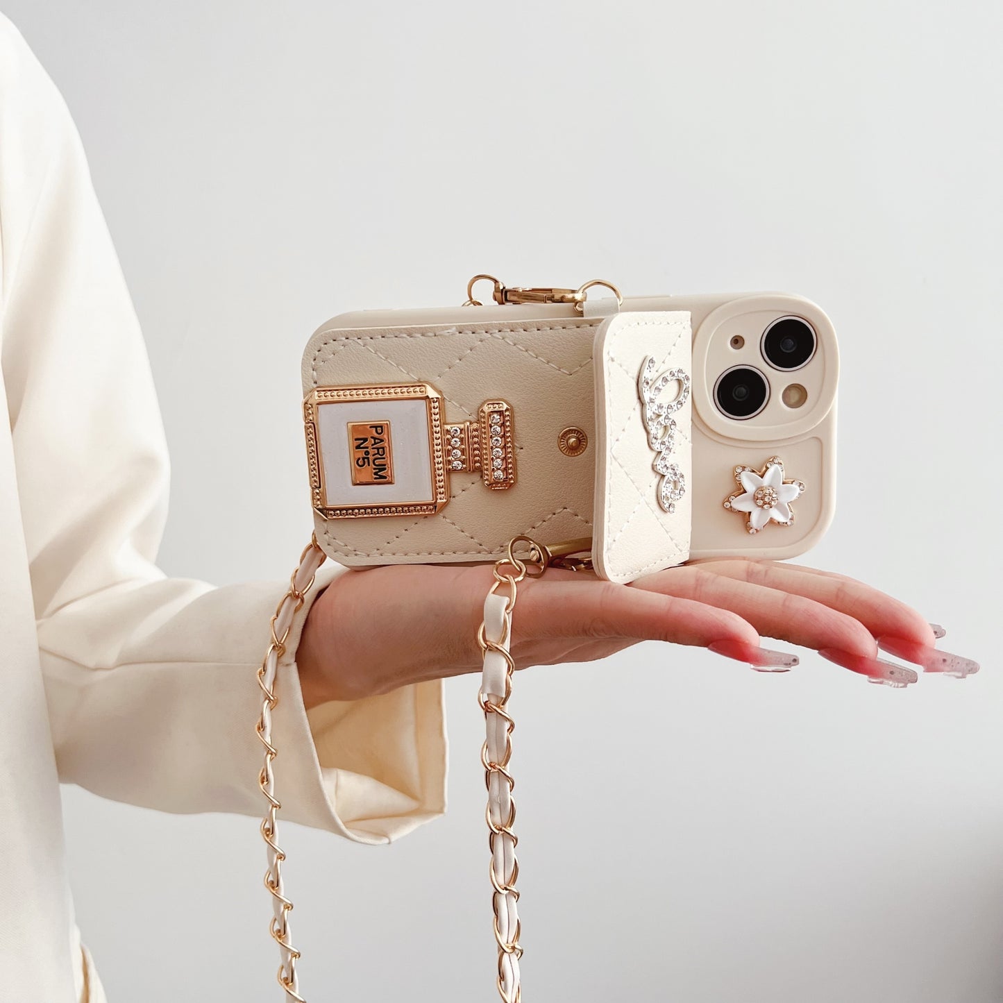 iPhone 14 Pro Max/13/12/11X/XR/XSMAX/8Plus/7Plus/6S/se3/se2 Premium Soft TPU Phone Case with Luxury Perfume Bottle Design - Small Mirror, Cross-Body Bag Card Holder, Lanyard - Durable and Stylish Accessory
