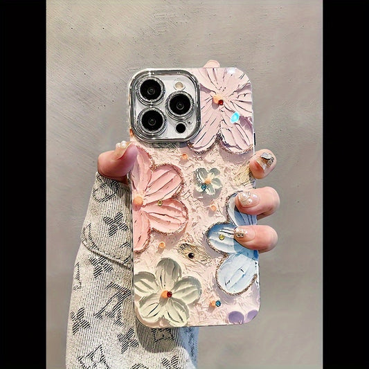 Oil Painting Flowers Pattern Protective Phone Case, Suitable For IPhone 15 Pro/14 Pro Max/13/12 Pro Max/11 Lens Full Coverage High-end New Anti-fall Protective Case