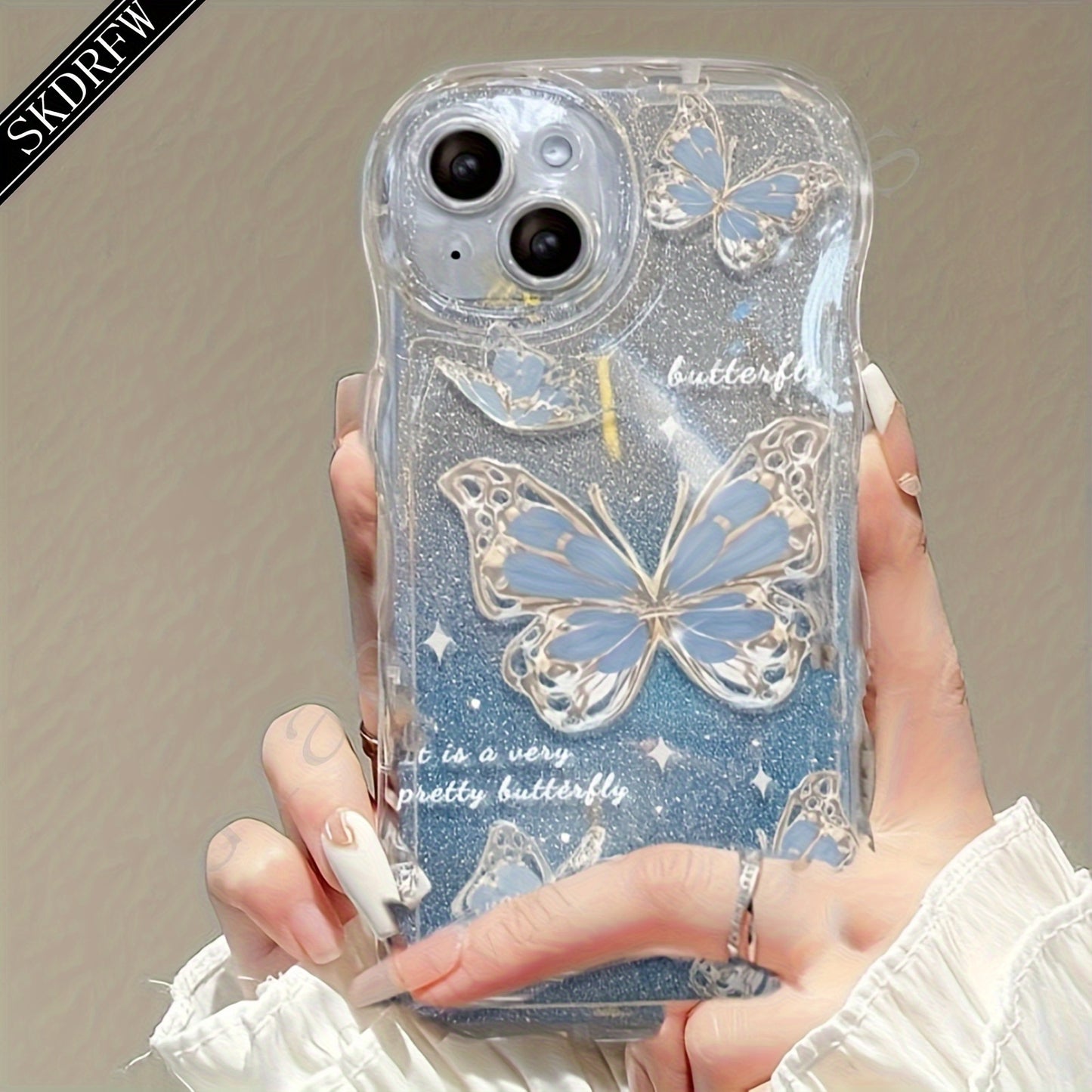 Laser Butterfly Artificial Pearl Crystal Anti-lost Bracelet Super Flash Dream Butterfly Phone Case For iPhone 14 13 12 11 Pro MAX Plus + Mini X/XS XR XSMax 7/8 7Plus/8Plus