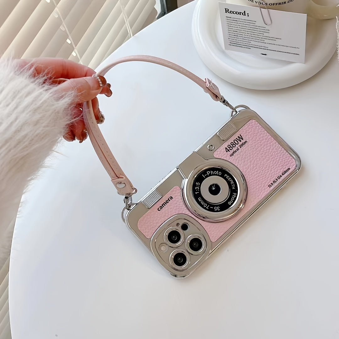 Vintage Camera Design Phone Case with PU Leather Strap for iPhone Models 11 through 14 - Stylish Protection & Convenience