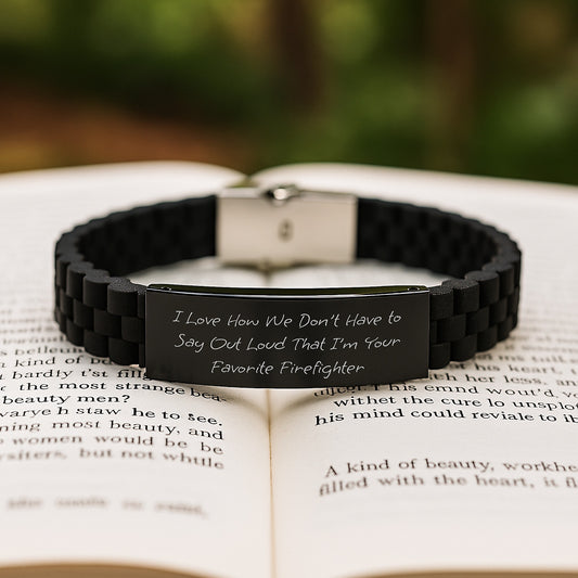 Firefighter Gifts from Men, Funny Quote Glide lock Clasp Bracelet for Firefighter, Unique Graduation Gifts from Family, Adjustable Silicone Black Stainless Steel - Image 2