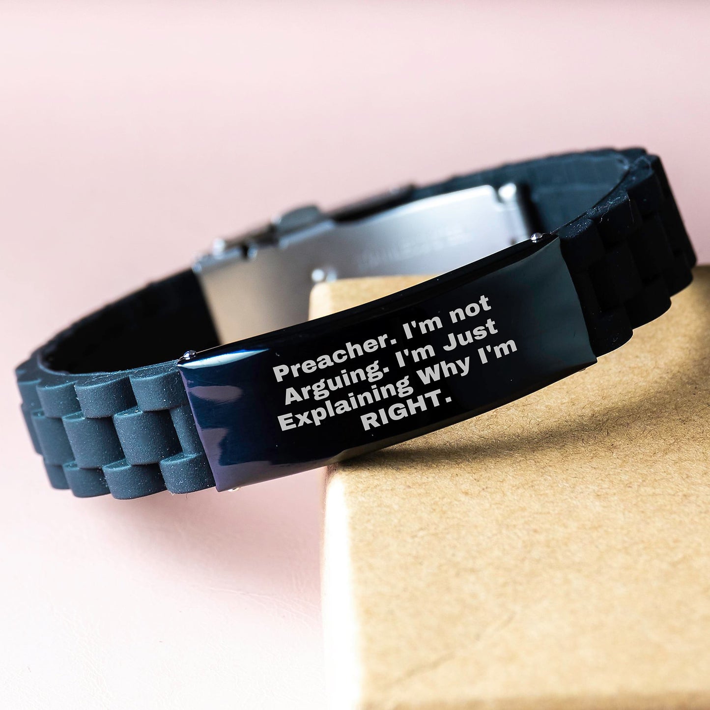 Funny Preacher Gifts, 'I'm Not Arguing, I'm Just Explaining Why I'm Right' Glide lock Clasp Black Stainless Steel Silicone Adjustable Graduation Gifts from Friends - Image 3