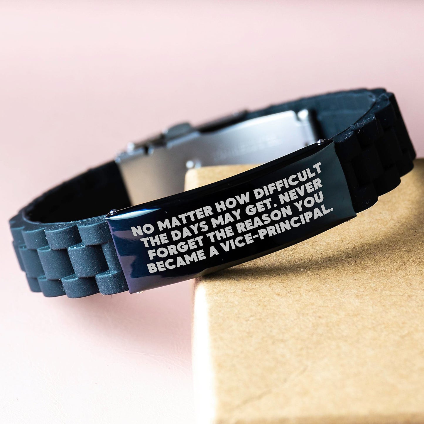 Inspiring Vice-Principal Gifts from Friends, Coworkers, or Family - Glide lock Clasp Black Stainless Steel Silicone Adjustable Graduation Unique Gifts - Image 3