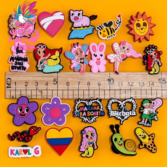 mix50pcs Karol G Clog Charms Mermaids Butterfly Snake Bee Shoe Clips Decorations Pins for Sneakers Heart Shoe Accessories Gift Cheeky Fantail Finds