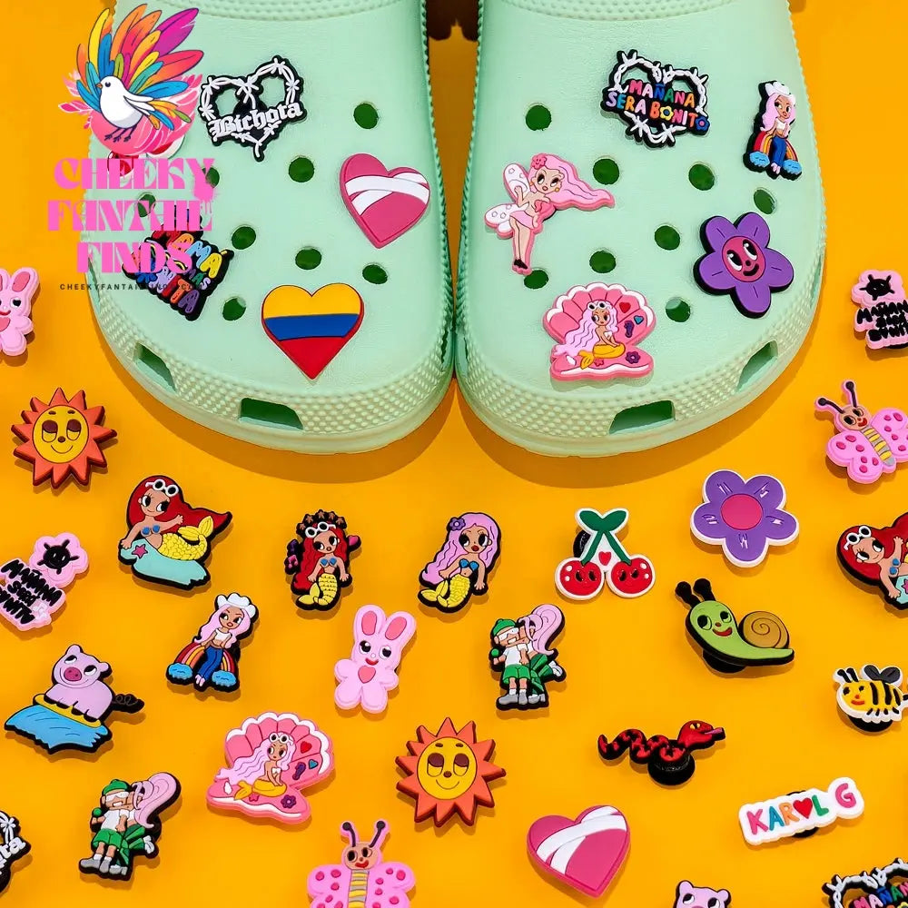 mix50pcs Karol G Clog Charms Mermaids Butterfly Snake Bee Shoe Clips Decorations Pins for Sneakers Heart Shoe Accessories Gift Cheeky Fantail Finds