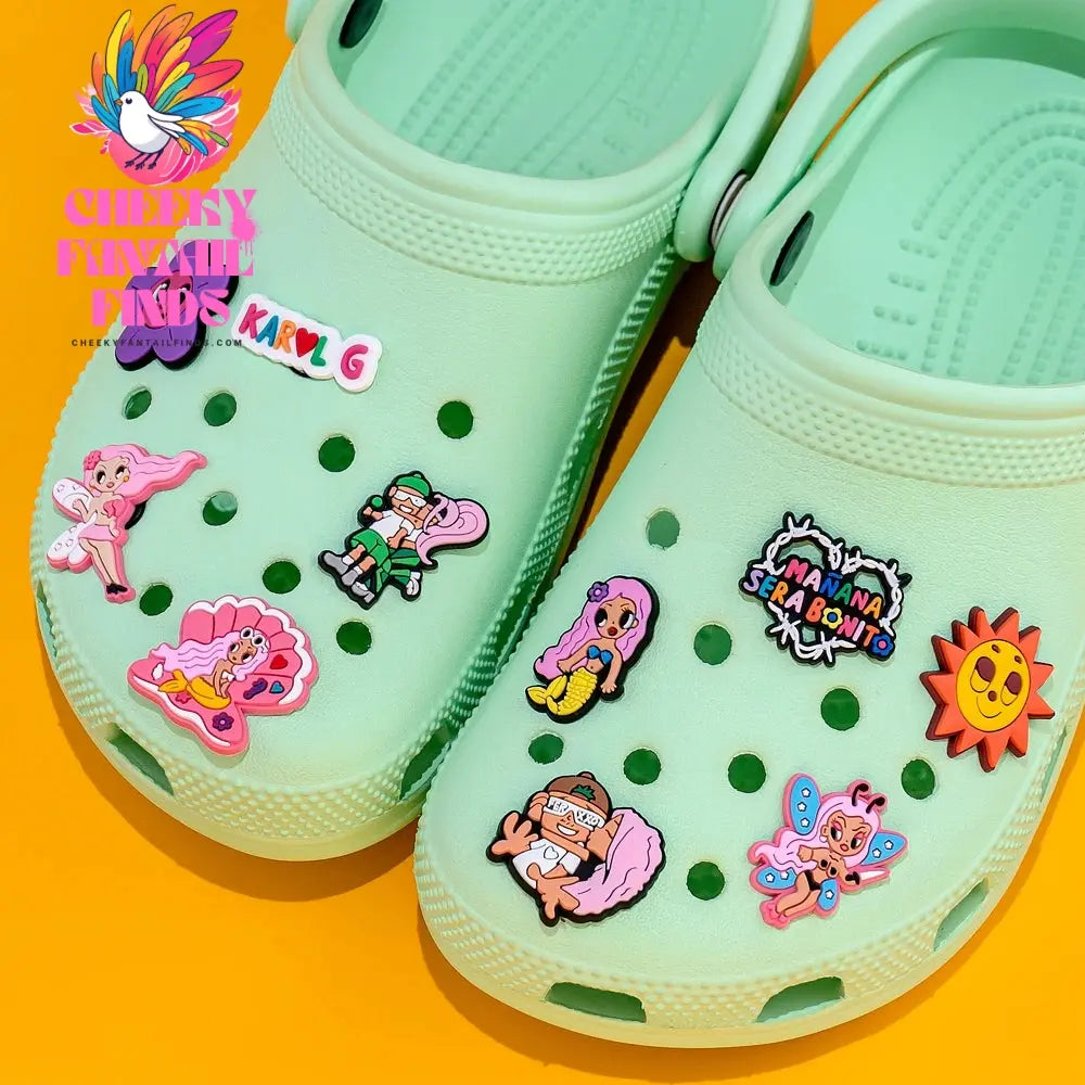 mix50pcs Karol G Clog Charms Mermaids Butterfly Snake Bee Shoe Clips Decorations Pins for Sneakers Heart Shoe Accessories Gift Cheeky Fantail Finds