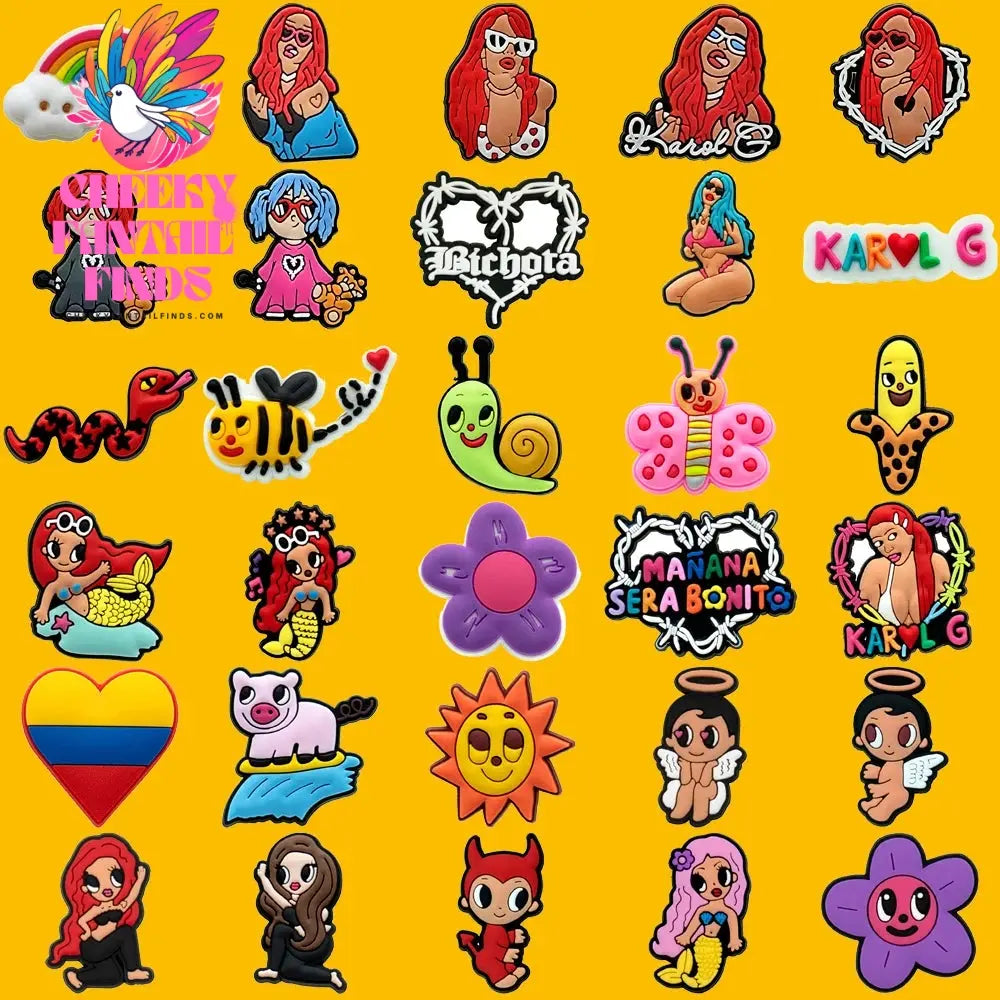 mix50pcs Karol G Clog Charms Mermaids Butterfly Snake Bee Shoe Clips Decorations Pins for Sneakers Heart Shoe Accessories Gift Cheeky Fantail Finds
