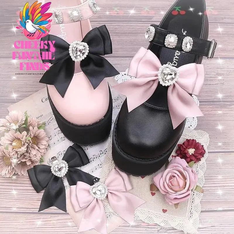 shoe charms pink black bow Designer clips for women's shoes lolita shoes accessories lady heart heel shoes decorations Cheeky Fantail Finds