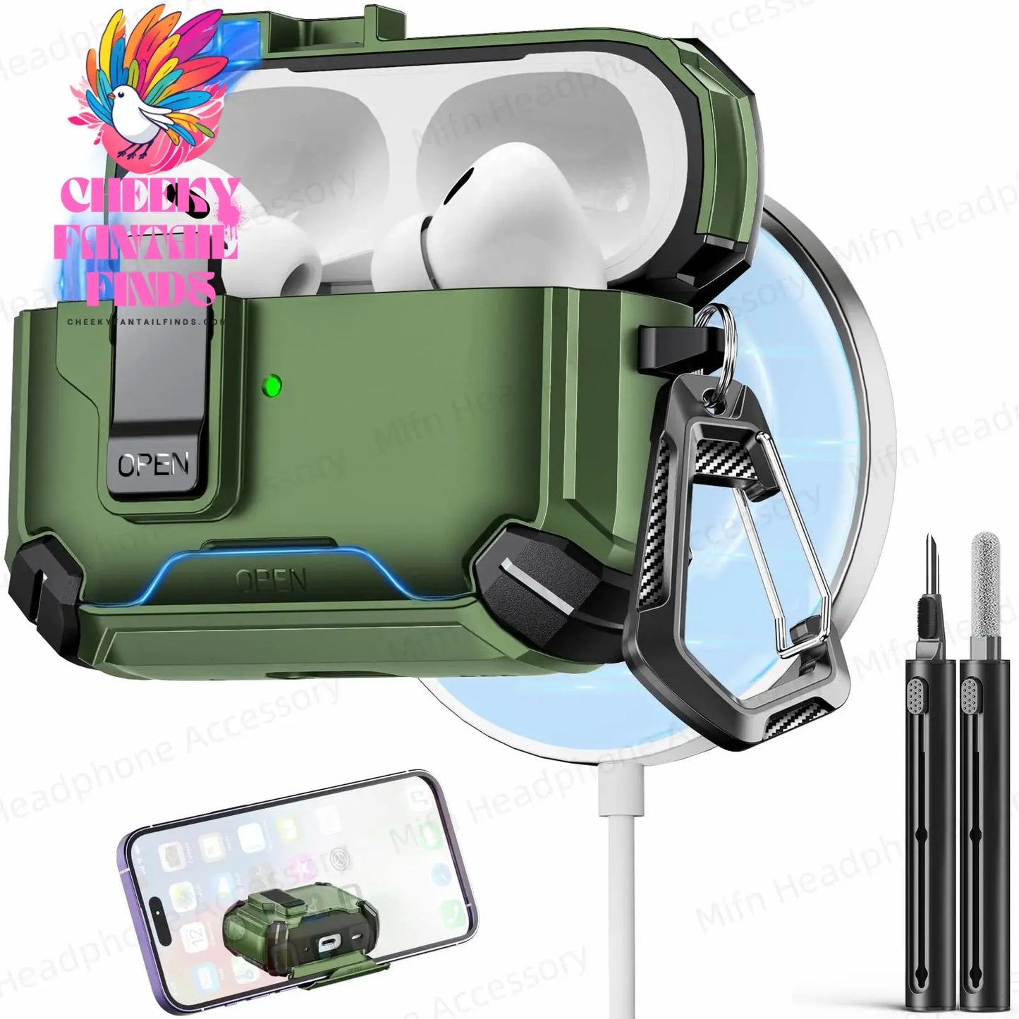 【with Invisible Phone Stand】Secure Lock Case for AirPods Pro Case Cover Magnetic Case For Apple AirPod 4 Wireless Charing Case Cheeky Fantail Finds