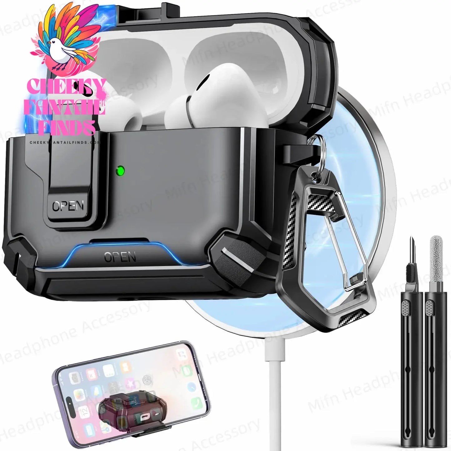 【with Invisible Phone Stand】Secure Lock Case for AirPods Pro Case Cover Magnetic Case For Apple AirPod 4 Wireless Charing Case Cheeky Fantail Finds