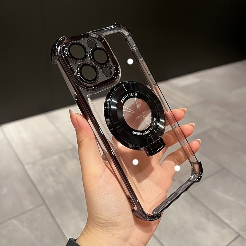 Luxury Electroplated Bracket Magnetic Suction Phone Case For IPhone 15 14Plus 13 12 11 15Pro Max Anti-drop Shell With HD Lens Film