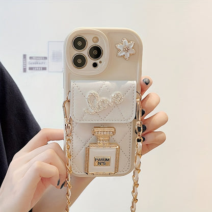 iPhone 14 Pro Max/13/12/11X/XR/XSMAX/8Plus/7Plus/6S/se3/se2 Premium Soft TPU Phone Case with Luxury Perfume Bottle Design - Small Mirror, Cross-Body Bag Card Holder, Lanyard - Durable and Stylish Accessory