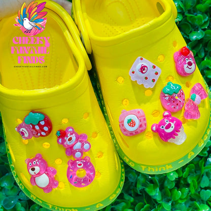 1-10Pcs Cartoon Toy Story Strawberry Donut Resin Shoe Charms Garden Shoes Button Decorations DIY Backpack Kid Gift Cheeky Fantail Finds
