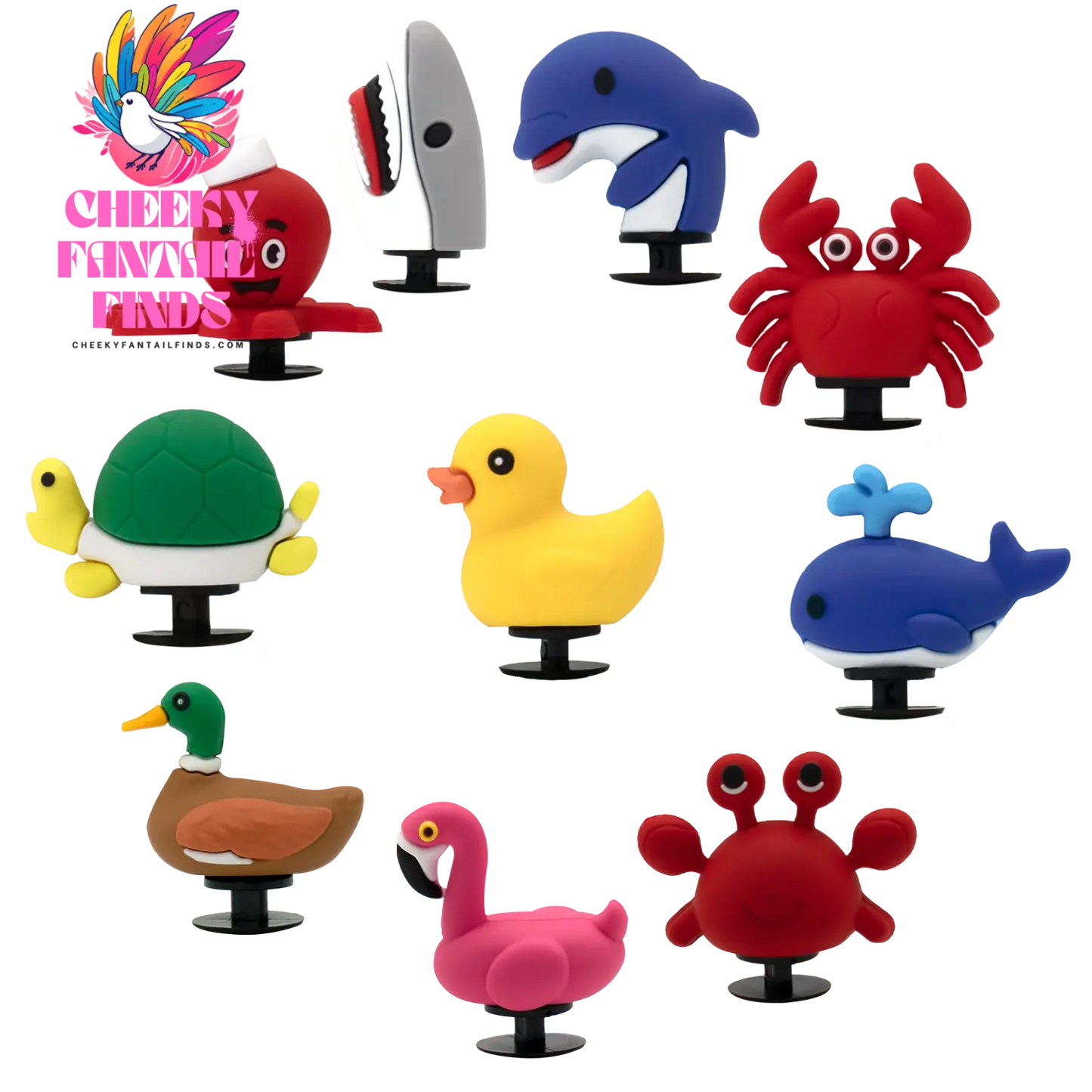 1/10pcs 3D Cute Sharks Whales Shoe Charms for Women Squid Crab Turtle Shoe Decoration Accessories Duck Mallard Pin Clog for Kids Cheeky Fantail Finds