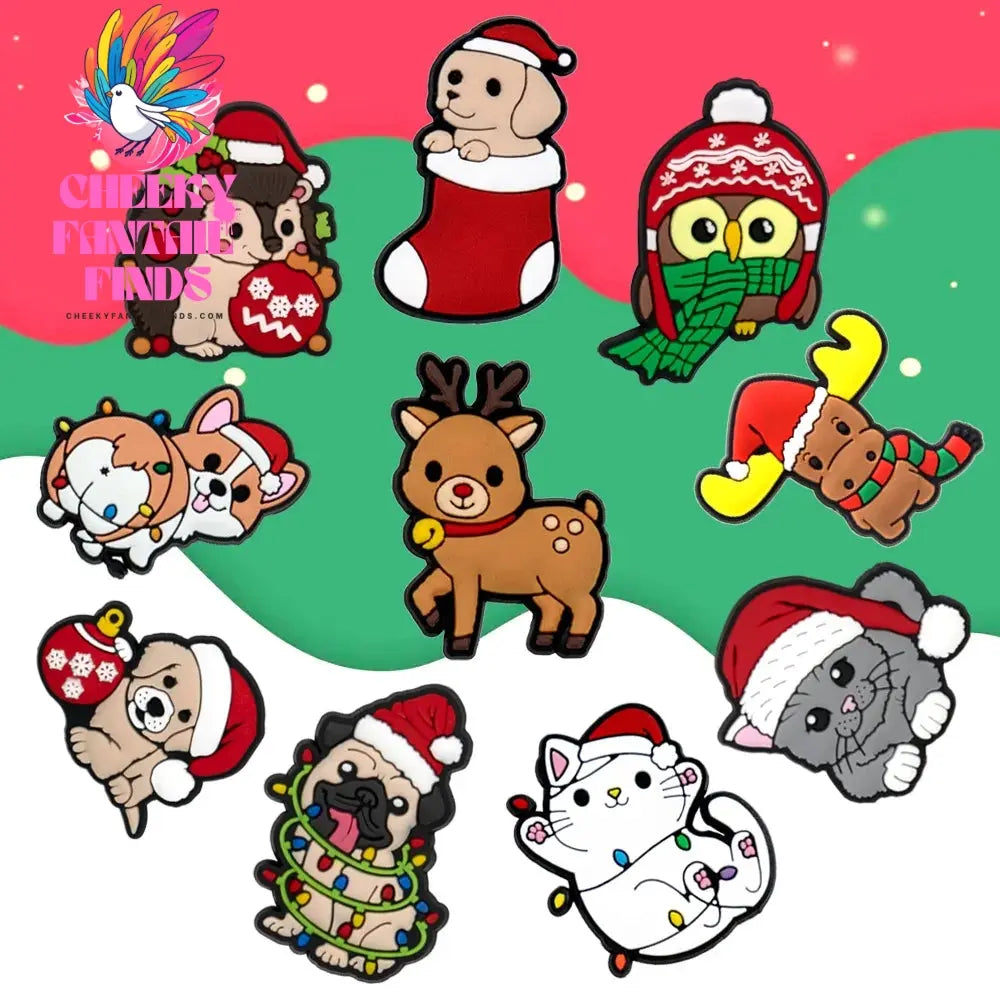 1/10pcs Christmas Animal Pins for Kids Men Women Shoe Charms Xmas Hat Deer Cat Dog Party Accessories Shoe Decorations Buckle - Cheeky Fantail Finds
