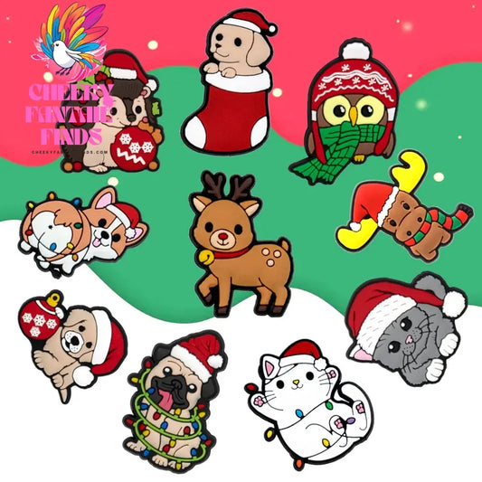 1/10pcs Christmas Animal Pins for Kids Men Women Shoe Charms Xmas Hat Deer Cat Dog Party Accessories Shoe Decorations Buckle - Cheeky Fantail Finds