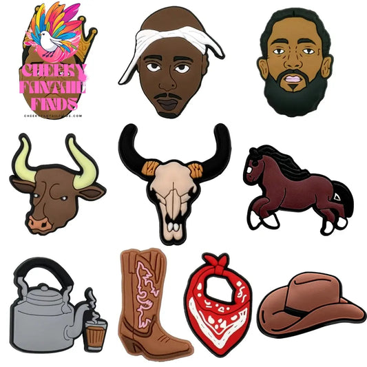 1/10pcs Cool Guy PVC Shoe Charms Black Man Boots Hats Shoe Clips Decorations Cows Horse Pins Clog Jeans Accessories for Men Kids Cheeky Fantail Finds