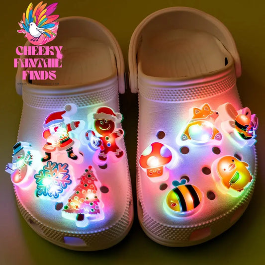 1/10pcs LED Pins for Kids Christmas Hat Tree Santa Lighted Charms Accessories Decorations Buckle Ornament Boy Girl Shoe Charm - Cheeky Fantail Finds