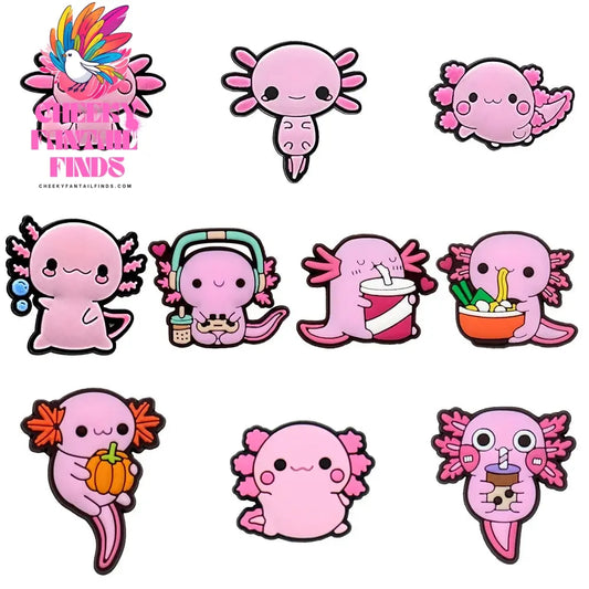 1/10pcs PVC Funny Salamander Shoe Charms Cartoon Pink Animal Shoe Decorations Pins for Women Girl Kids Sandal Accessories Gifts - Cheeky Fantail Finds