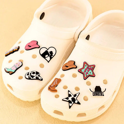 1/11/12 PVC Western Cowboy Shoe Charms Cowgirl Hat Shoe Decorations Pins for Men Women Star Heart Sandal Accessories Ornament - Cheeky Fantail Finds