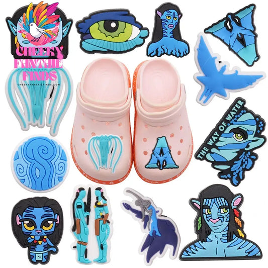 1-12Pcs Blue Avatar The Way of Water Shoe Buckle Charms Man Movie Cheeky Fantail Finds