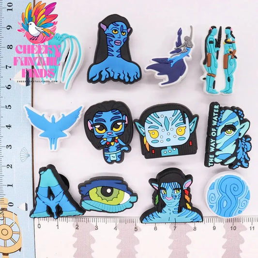 1-12Pcs Blue Avatar The Way of Water Shoe Buckle Charms Man Movie Cheeky Fantail Finds